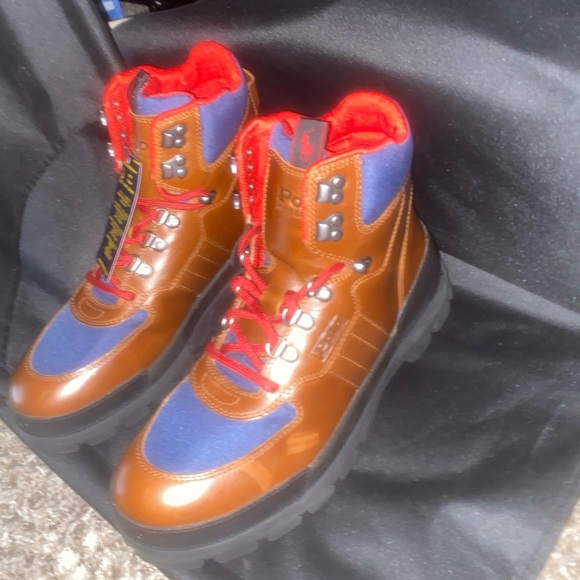 Size 6. Polo Ralph Lauren Oslo Oxford Tactical Leather Boots / Tan Navy - Picture 5 of 5